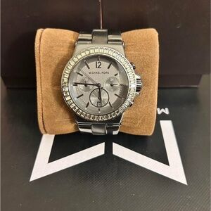 Michael Kors Argento Crystal Bezel Stainless Steel Chronograph Watch - Gray